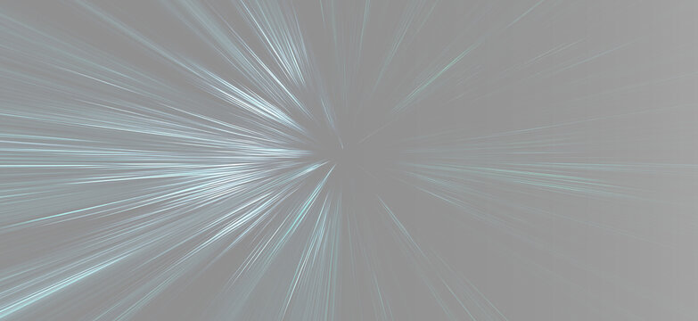 Abstract blue cyber particle warp speed overlay, twin glowing digital hyperspace tunnel on grey background wide banner. abstract minimalist sci-fi starburst design element