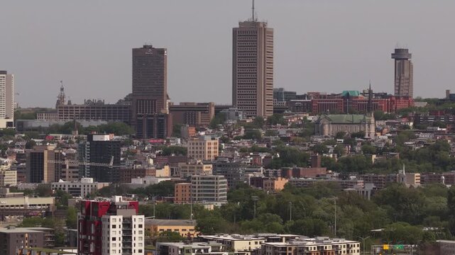 Aerial view of Quebec City and Levis straddling the St Laurence River