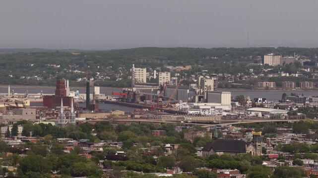 Aerial view of Quebec City and Levis straddling the St Laurence River