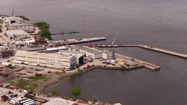 Aerial view of Quebec City and Levis straddling the St Laurence River