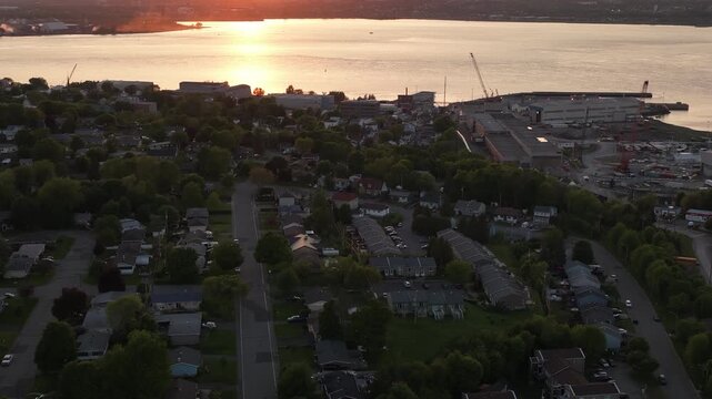 Aerial view of Quebec City and Levis straddling the St Laurence River