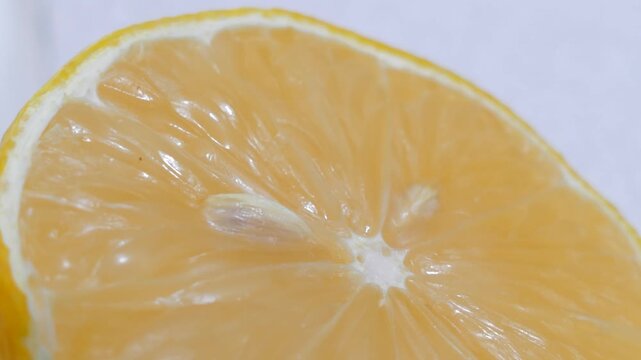 Macro texture of fresh sliced meyer lemon fruit section