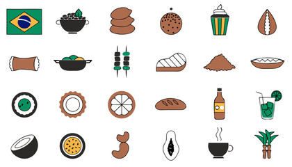 Brazilian food icons with flag and beverages in flat design style © Sorifa