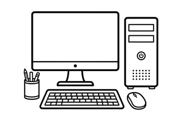 Fototapeta premium Minimalist desktop computer setup with monitor, keyboard, and mouse