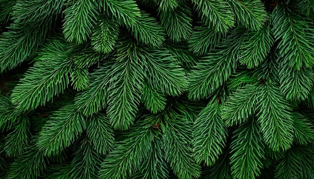 Fir Tree Background Banner Christmas Tree Branches Green Texture No Decorations