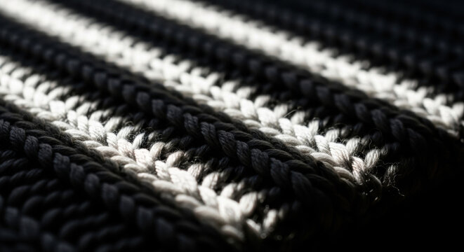 Abstract Pattern Of Black And White Knitted Fabric Texture With Strong Contrast