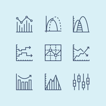 Set of nine different business and financial data chart icons