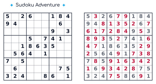 Sudoku Adventure &ndash; Easy Printable Sudoku Worksheet, Number Logic Puzzle for Kids and Beginners