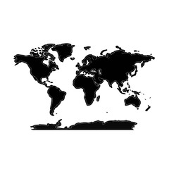 Obraz premium Black world map silhouette showing global continents in a minimalist style