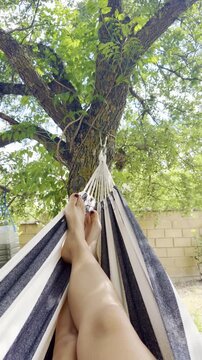 Relaxing in a hammock under a tree