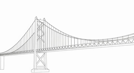 Fototapeta premium An intricate architectural rendering showcases the majestic suspension bridge's dramatic curves and powerful pylons, highlighting its engineering prowess against a neutral expanse