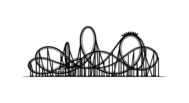 Roller coaster track outline black and white vector silhouette rollercoaster