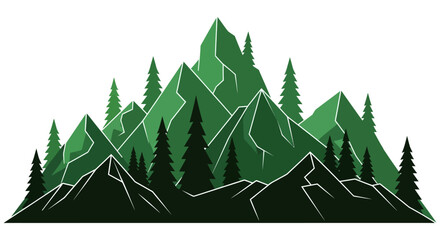 Green mountain range and coniferous trees graphic silhouette mountains mountainscape © sakib