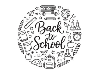 Fototapeta premium Circular back to school hand lettered doodle illustration composition