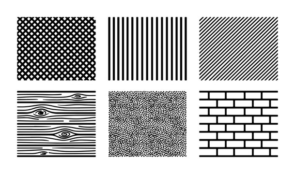 Monochromatic Vector Textures: Geometric Patterns, Wood Grain, Brick Wall, Abstract Noise Backgrounds