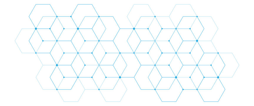 Vector texture with digital geometric hexagons pattern line and dot digital science network background