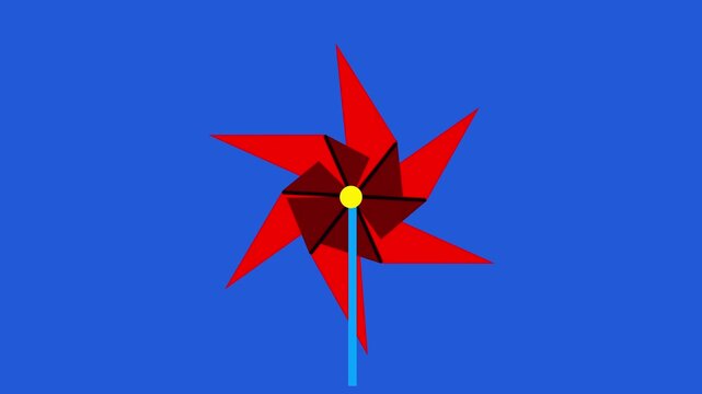 3D Paper Windmills motion graphic of a red pinwheel that is moved by the wind