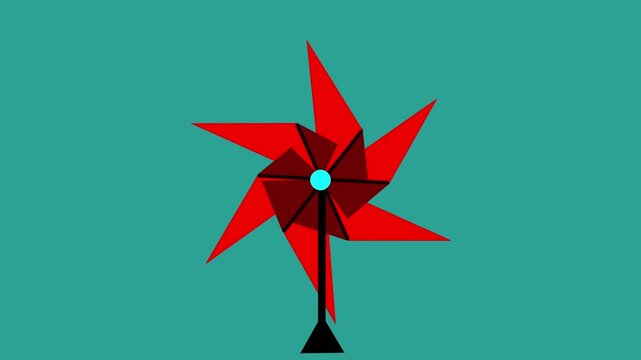 3D Paper Windmills motion graphic of a red pinwheel that is moved by the wind