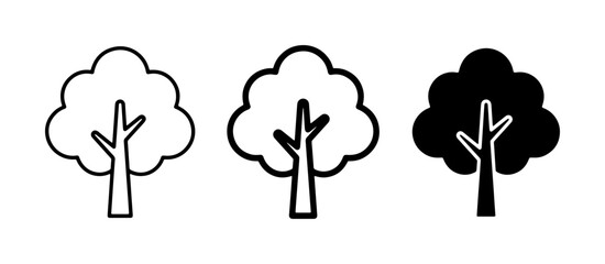 Obraz premium Simple Tree Icons Set: Outline, Filled Outline, and Solid Black Vector Graphics for Nature and Ecology