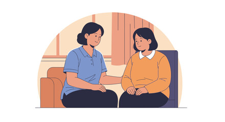 Fototapeta premium Comforting friend listens to woman's problems, mental health support, empathy illustration
