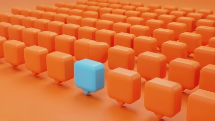 Fototapeta premium A single blue speech bubble among many orange speech bubbles