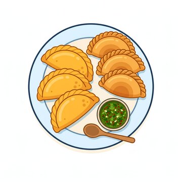 Argentine Empanadas with Chimichurri Sauce Traditional Food Flat Illustration