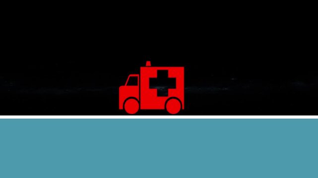 Ambulance icon moving animation with red lights animation. Ambulance emergency service icon. Emergency service concept. Ambulance car on the road icon and 4k video 