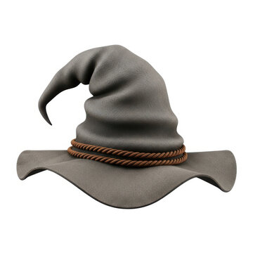 A gray sorting hat with an orange band, a magical hat from the harry potter series.