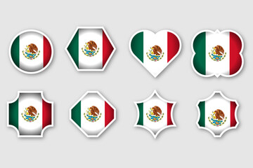 Fototapeta premium Set of Mexican flag icons in various geometric shapes with a soft gradient and shadow effect