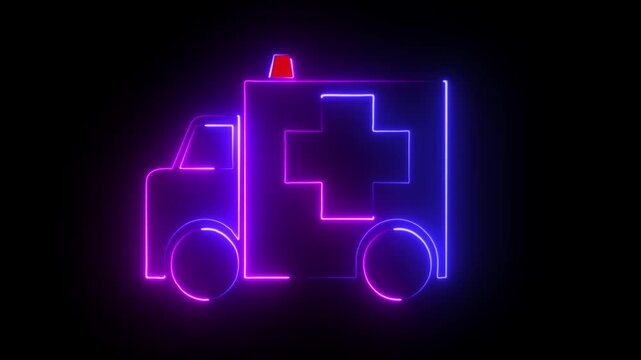 Ambulance icon moving animation with red lights animation. Ambulance emergency service icon. Emergency service concept. Ambulance car on the road icon and 4k video 