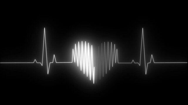 Heart Pulse Wave Animation with Medical ECG Signal and Cardiac Monitoring Visualization on Black Background 4k motion video.