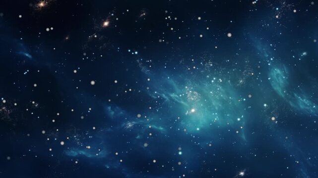 Loop Galaxy space travel glow gold blue turqoise nebula stars space, Starry night sky glowing shinning stars. twinkle stars.Seamless looped repetitive animation flight through deep space.