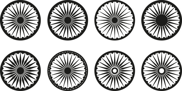 Independence day bundle icons set 8 unique ashoka chakra designs for india celebrations