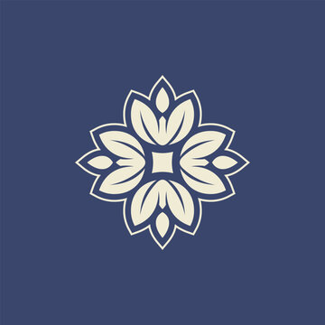Elegant floral ornament featuring six stylized bold petals arranged in geometric