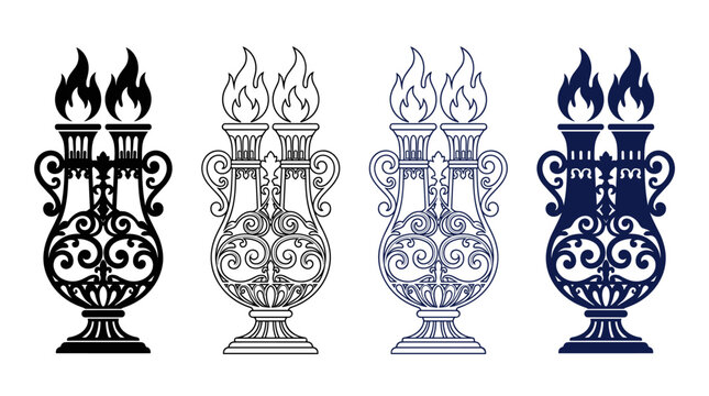 Ornate Candelabra with Flames Vector Set