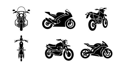 Motorcycle Icons Set, Vector Silhouettes of Sport Bikes and Cruisers, Graphic Elements for Transportation and Speed Themes © Lalmiya