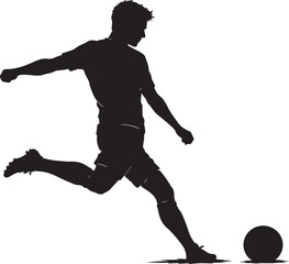 Obraz premium Football Player Free Kick Silhouette Vector – Soccer Shooting Pose, Black Sports Action Illustration Isolated on White