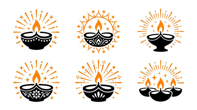 Diwali Diya Oil Lamp Designs.. Diwali Celebration, vector illustration
