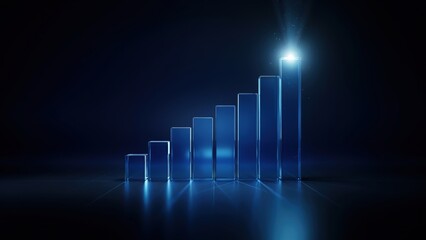 Abstract business growth concept with glowing glass bar chart