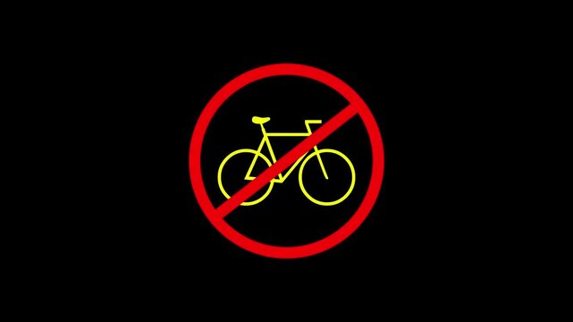 No bicycle parking with prohibited sign animation. No bicycles warning sign. animation on 