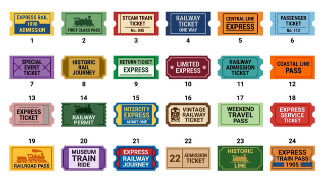 Collection of Vintage Train Tickets, Railway Passes, and Admission Stubs