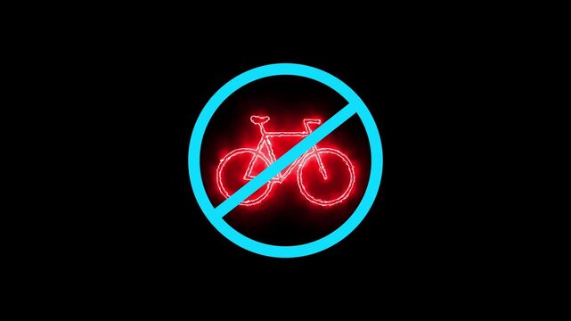 No bicycle parking with prohibited sign animation. No bicycles warning sign. animation on 