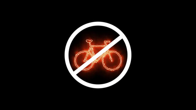 No bicycle parking with prohibited sign animation. No bicycles warning sign. animation on 