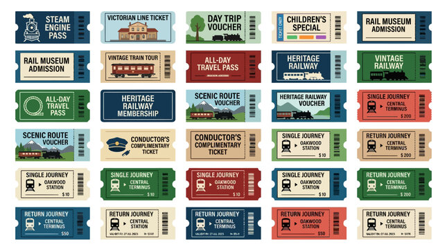 Vintage Train Tickets Collection: Travel Passes, Vouchers, Admission, Day Trip