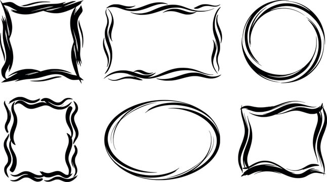 Set of handdrawn brush stroke frames and borders transparent background