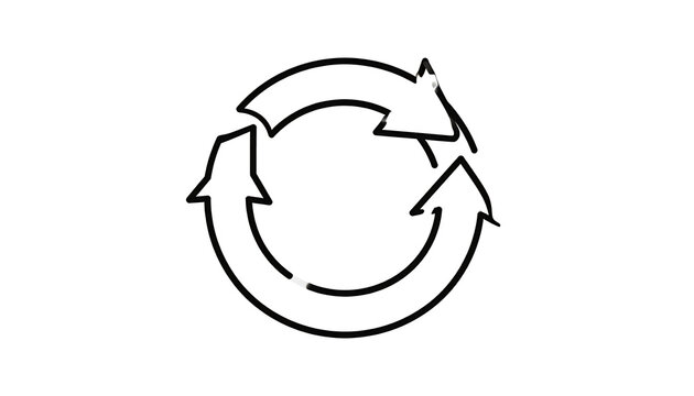 Circular arrow icon with three arrows forming a loop, representing process or cycle