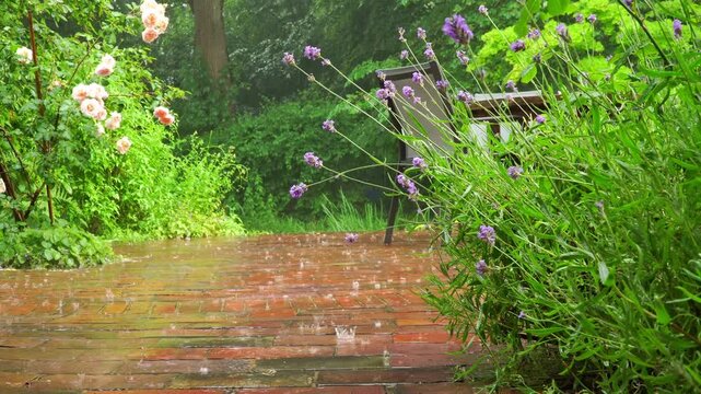 Regen im Sommer -  Terrasse, Regensommer, Norddeutschland