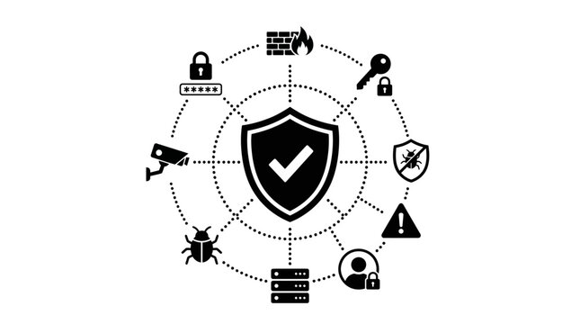 Cybersecurity protection concept with shield icon.
