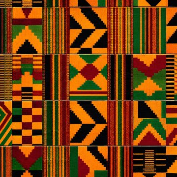 Traditional African Kente Textile Pattern with Colorful Geometric Design