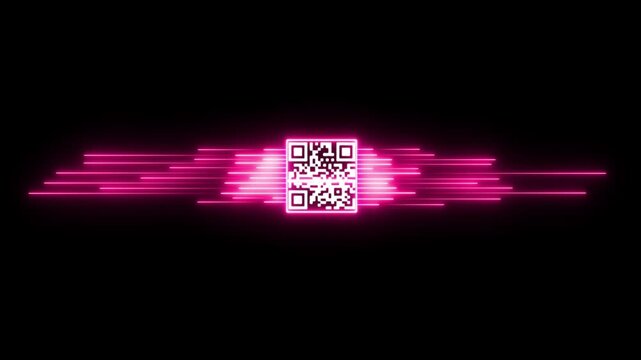 Neon pink qr code with dynamic light streaks, futuristic digital interface overlay, high-tech motion